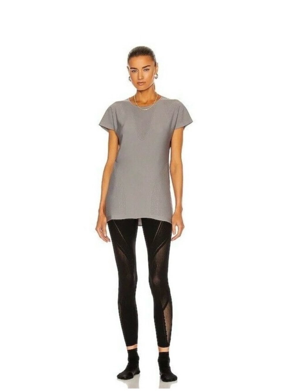 Wolford Stay Active Wear Top Fog Grey Yoga Size Medium Tunic Lightweight Gym